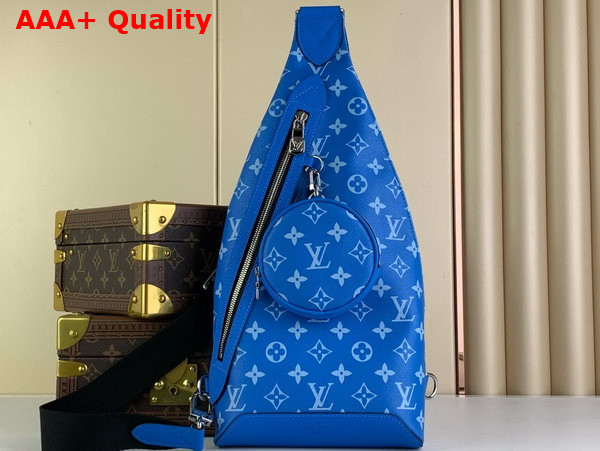 Louis Vuitton Duo Sling Bag in Blue Monogram Coated Canvas and Taiga Cowhide Leather Replica