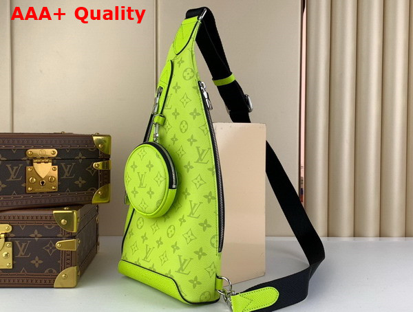 Louis Vuitton Duo Slingbag in Neon Yellow Monogram Coated Canvas and Taiga Cowhide Leather Replica