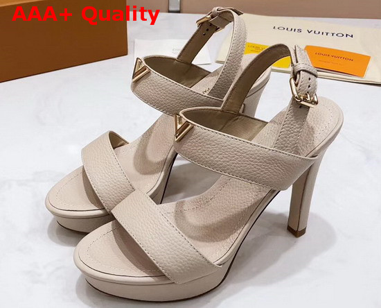 Louis Vuitton Essential V High Heel Platform Sandal in Beige Grain Leather Replica