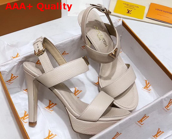 Louis Vuitton Essential V High Heel Platform Sandal in Beige Grain Leather Replica