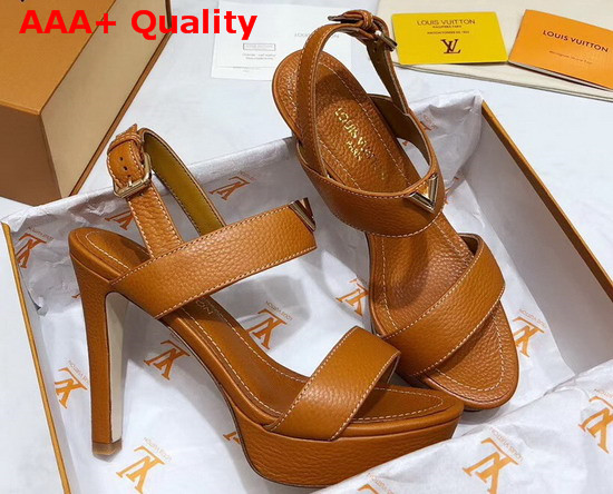 Louis Vuitton Essential V High Heel Platform Sandal in Orange Grain Leather Replica