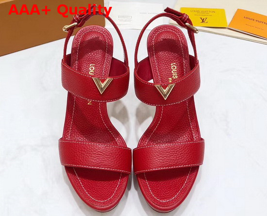 Louis Vuitton Essential V High Heel Platform Sandal in Red Grain Leather Replica