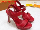 Louis Vuitton Essential V High Heel Platform Sandal in Red Grain Leather Replica