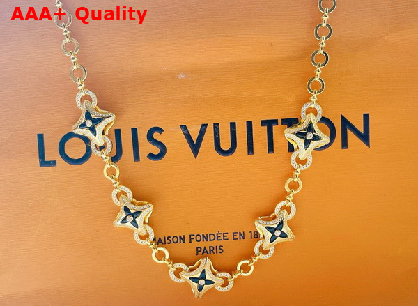 Louis Vuitton Ever Blossom Necklace Yellow Gold Onyx Diamonds Q94523 Replica