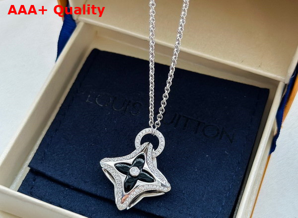 Louis Vuitton Ever Blossom Pendant White Gold Onyx Diamonds Replica