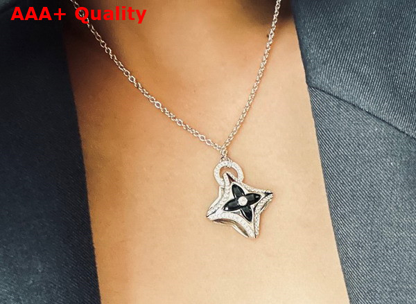 Louis Vuitton Ever Blossom Pendant White Gold Onyx Diamonds Replica
