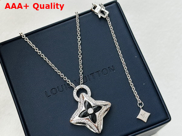 Louis Vuitton Ever Blossom Pendant White Gold Onyx Diamonds Replica