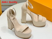 Louis Vuitton Fame Platform Sandal in Beige Patent Calf Leather Replica