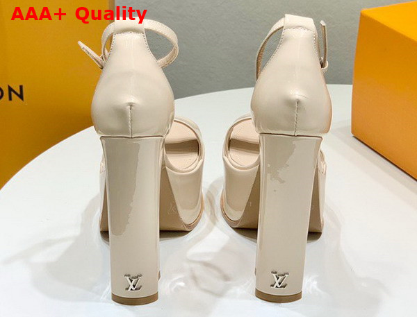 Louis Vuitton Fame Platform Sandal in Beige Patent Calf Leather Replica