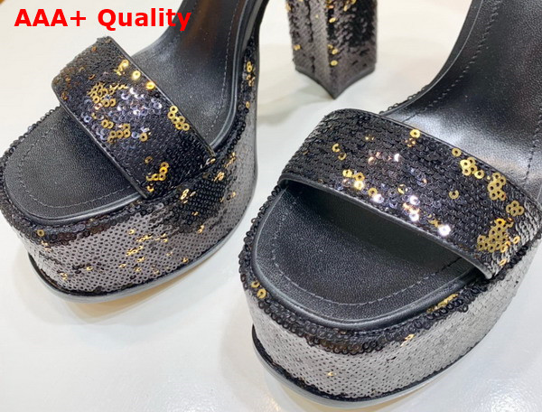 Louis Vuitton Fame Platform Sandal in Black and Gold Sequins Replica