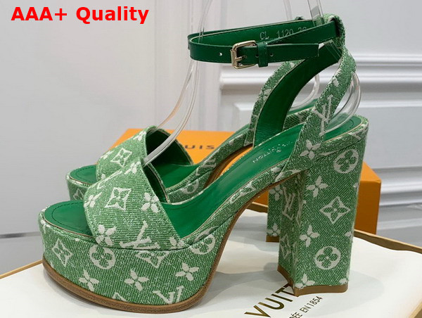 Louis Vuitton Fame Platform Sandal in Green Monogram Denim Replica
