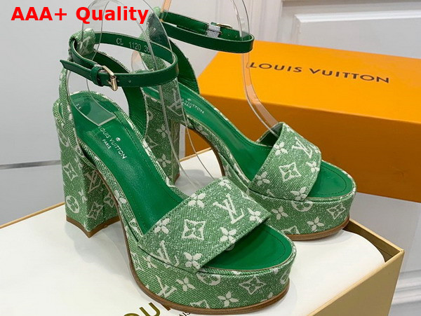 Louis Vuitton Fame Platform Sandal in Green Monogram Denim Replica