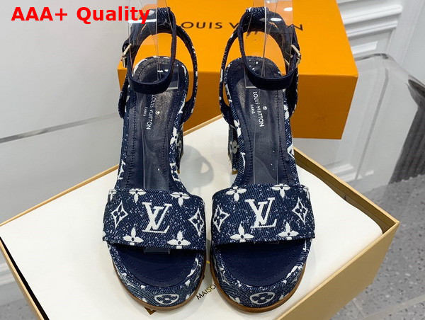 Louis Vuitton Fame Platform Sandal in Navy Monogram Denim Replica