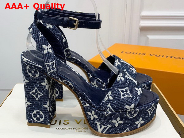 Louis Vuitton Fame Platform Sandal in Navy Monogram Denim Replica