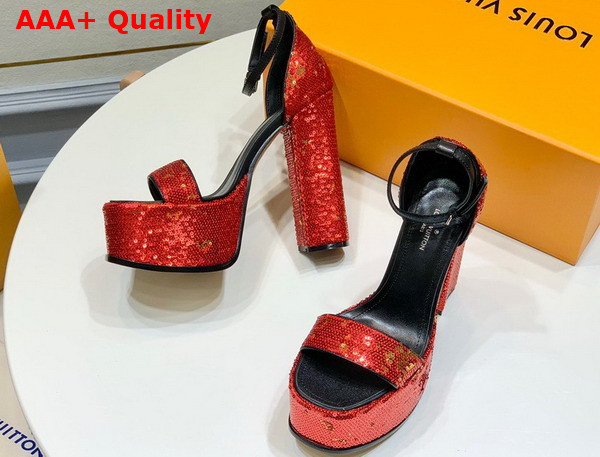 Louis Vuitton Fame Platform Sandal in Red Sequins Replica
