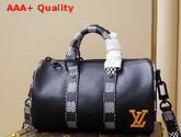 Louis Vuitton Fashion Show Mini Speedy Bag in Black Grained Calfskin and Damier Canvas Replica