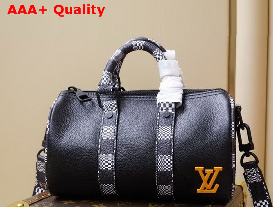 Louis Vuitton Fashion Show Mini Speedy Bag in Black Grained Calfskin and Damier Canvas Replica