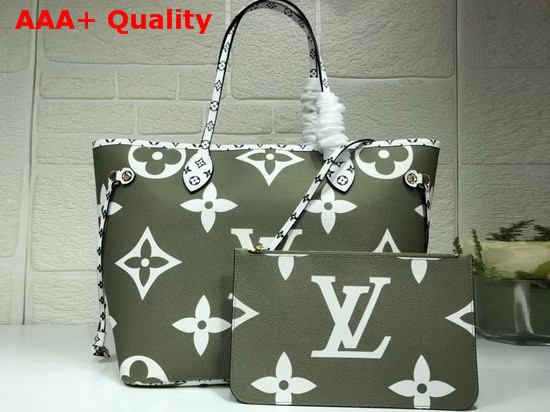 Louis Vuitton Fashion Show Neverfull MM Khaki and White Monogram Canvas Replica