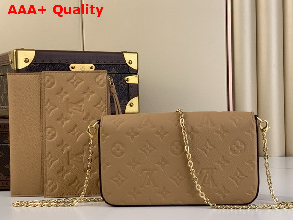 Louis Vuitton Felicie Pochette in Beige Monogram Empreinte Leather Replica