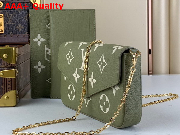 Louis Vuitton Felicie Pochette in Khaki and Beige Monogram Empreinte Leather Replica