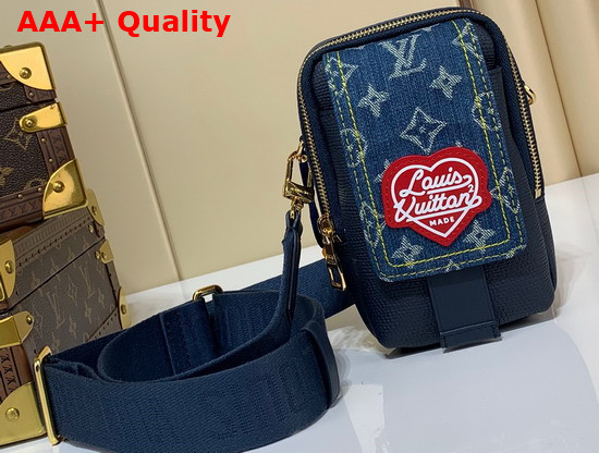 Louis Vuitton Flap Double Phone Pouch in Blue Monogram Denim and Navy Blue Taurillon Leather M81060 Replica