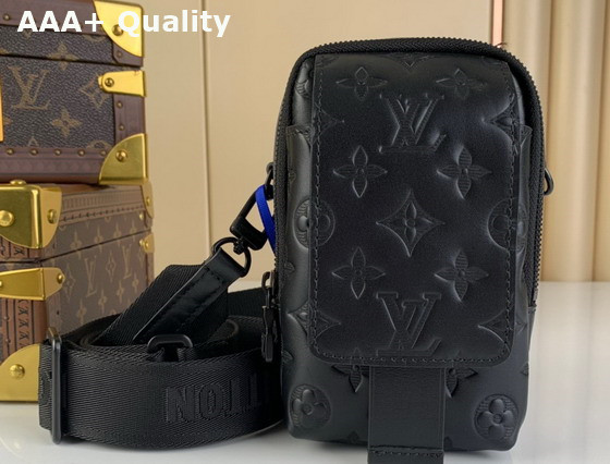 Louis Vuitton Flap Double Phone Pouch in Monogram Shadow Embossed Leather Replica