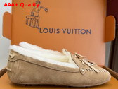 Louis Vuitton Flore Car Shoe in Beige Suede Calf Leather and Shearling Lining 1AITV5 Replica