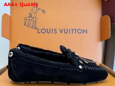 Louis Vuitton Flore Car Shoe in Black Suede Calf Leather and Shearling Lining Replica