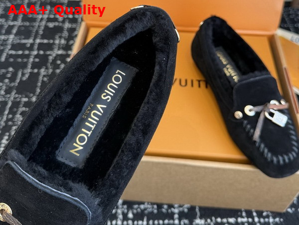 Louis Vuitton Flore Car Shoe in Black Suede Calf Leather and Shearling Lining Replica