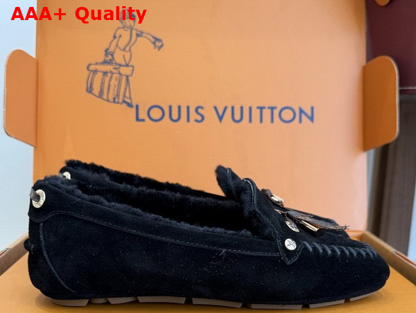 Louis Vuitton Flore Car Shoe in Black Suede Calf Leather and Shearling Lining Replica