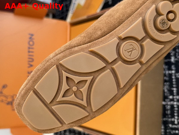 Louis Vuitton Flore Car Shoe in Cognac Brown Suede Calf Leather and Shearling Lining Replica