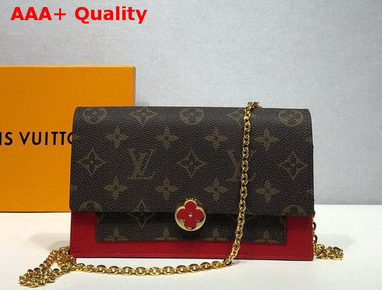 Louis Vuitton Flore Chain Wallet Monogram Coated Canvas and Red Calf Leather Replica