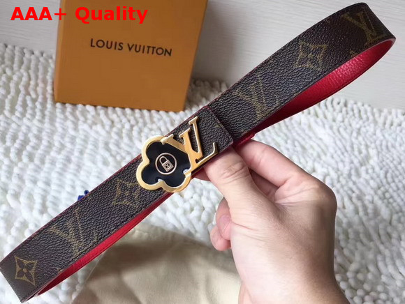 Louis Vuitton Flower Buckle Belt Monogram Canvas and Red Grained Calfskin Replica