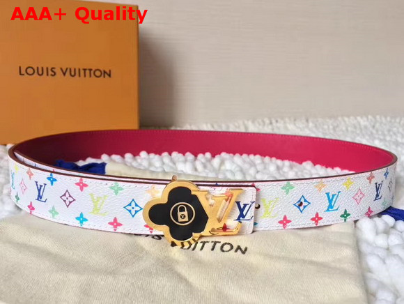 Louis Vuitton Flower Buckle Belt Multicolor Monogram Canvas and Red Grained Calfskin Replica