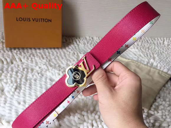 Louis Vuitton Flower Buckle Belt Multicolor Monogram Canvas and Red Grained Calfskin Replica