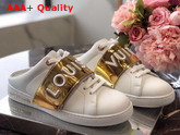 Louis Vuitton Frontrow Open Back Sneaker in White Calf Leather with Gold 1A4WV2 Replica