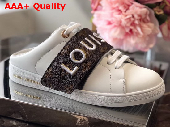 Louis Vuitton Frontrow Open Back Sneaker in White Calf Leather with Monogram Canvas 1A4WVI Replica
