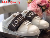Louis Vuitton Frontrow Open Back Sneaker in White Calf Leather with Monogram Canvas 1A4WVI Replica