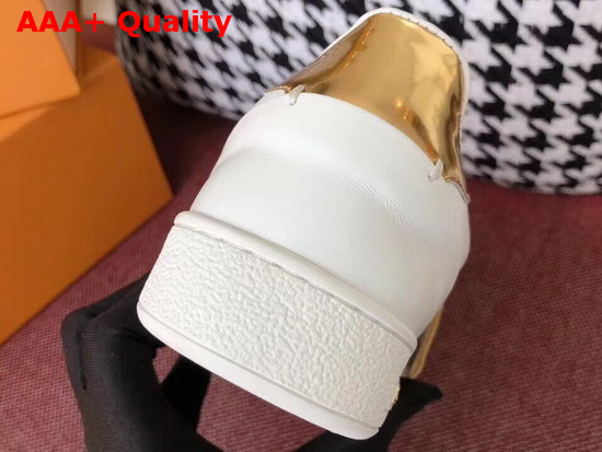 Louis Vuitton Frontrow Trainer in White with Gold Louis Vuitton Signature Strap 1A3T9G Replica