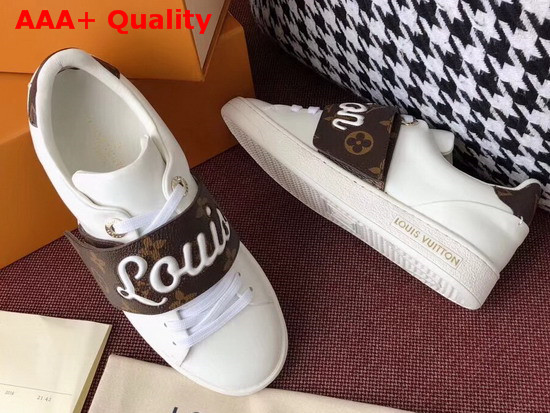 Louis Vuitton Frontrow Trainer in White with Monogram Louis Vuitton Signature Strap 1A3T9U Replica