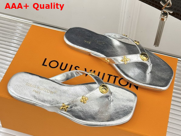 Louis Vuitton Gaia Flat Thong in Silver Lambskin Replica