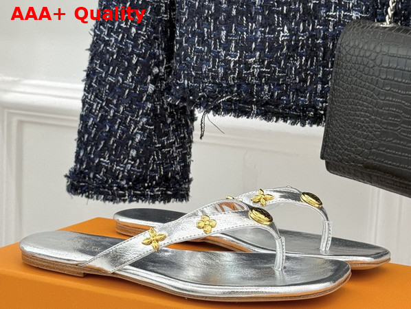 Louis Vuitton Gaia Flat Thong in Silver Lambskin Replica