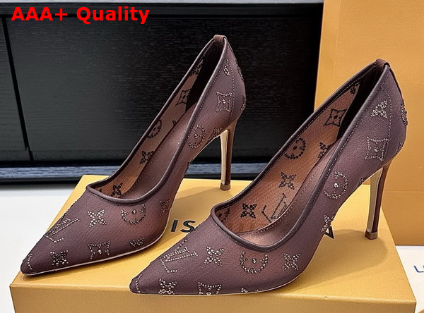Louis Vuitton Gala Pump in Brown Mesh and Strass 1AIFJD Replica