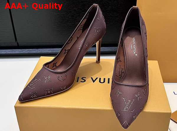 Louis Vuitton Gala Pump in Brown Mesh and Strass 1AIFJD Replica