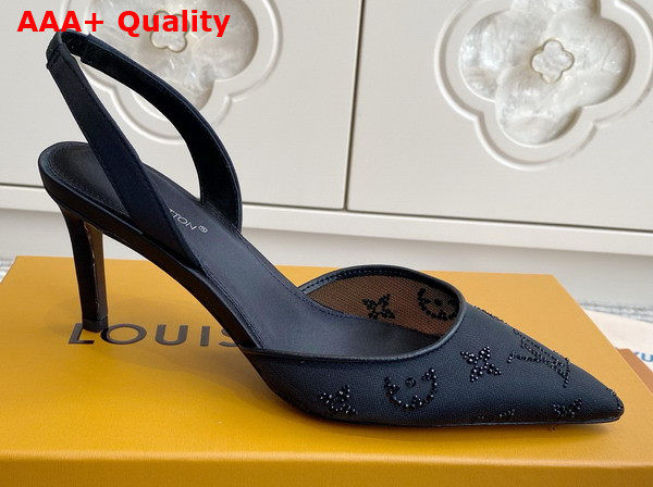 Louis Vuitton Gala Slingback Pump in Black Translucent Mesh and Strass 1AJN04 Replica