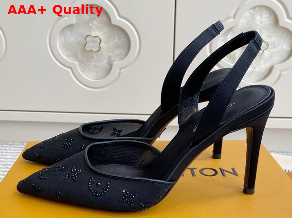 Louis Vuitton Gala Slingback Pump in Black Translucent Mesh and Strass 1AJN04 Replica