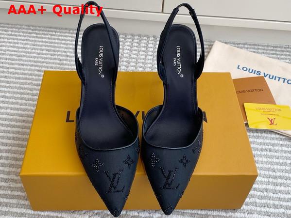 Louis Vuitton Gala Slingback Pump in Black Translucent Mesh and Strass 1AJN04 Replica