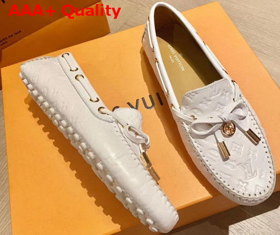 Louis Vuitton Gloria Flat Loafer White Monogram Embossed Calf Leather 1A655V Replica