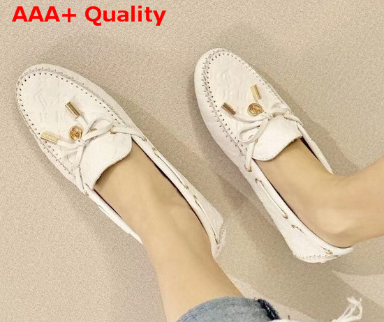 Louis Vuitton Gloria Flat Loafer White Monogram Embossed Calf Leather 1A655V Replica