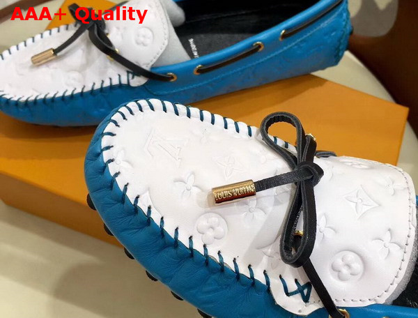 Louis Vuitton Gloria Flat Loafer in Blue and White Embossed Calf Leather Replica